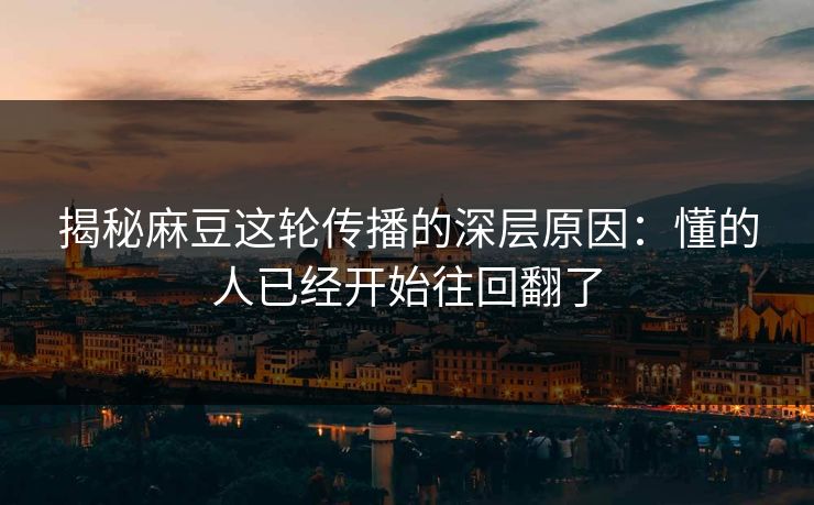 揭秘麻豆这轮传播的深层原因：懂的人已经开始往回翻了