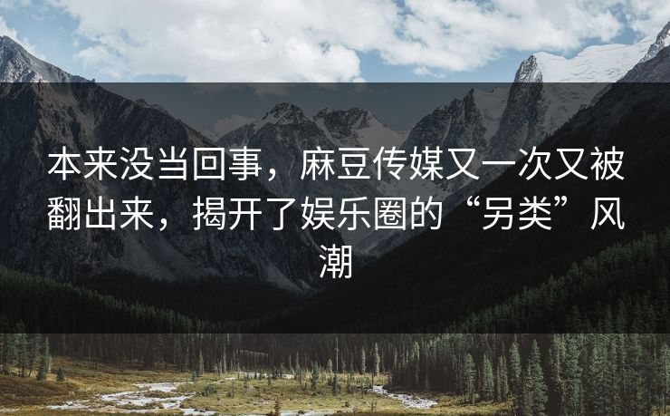 本来没当回事,麻豆传媒又一次又被翻出来,揭开了娱乐圈的“另类”风潮